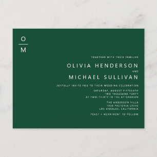 Minimalistische Monogram Smaragdgroene QR Code Wed Uitnodiging Briefkaart