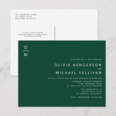 Minimalistische Monogram Smaragdgroene QR Code Wed Uitnodiging Briefkaart (Voorkant / Achterkant)