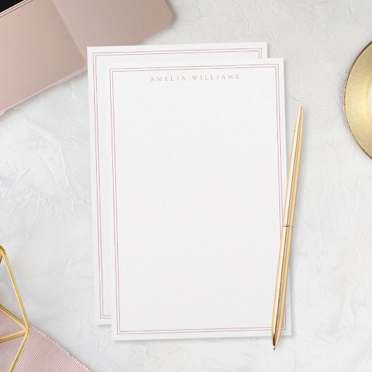 Minimalistische Monogram Stof Roze Twee Randen Briefpapier