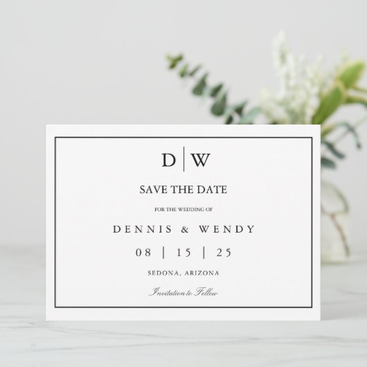 Minimalistische Monogram Trouw Save The Date (Staand voorkant)