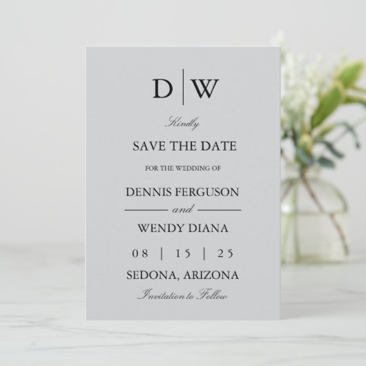 Minimalistische Monogram Trouw Save The Date (Staand voorkant)