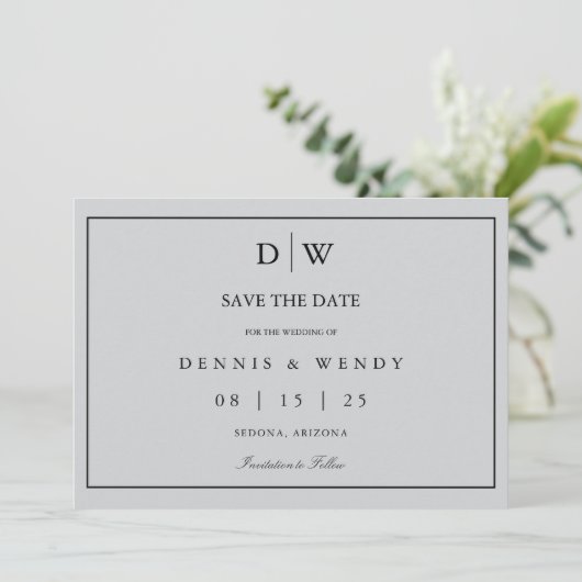 Minimalistische Monogram Trouw Save The Date (Staand voorkant)