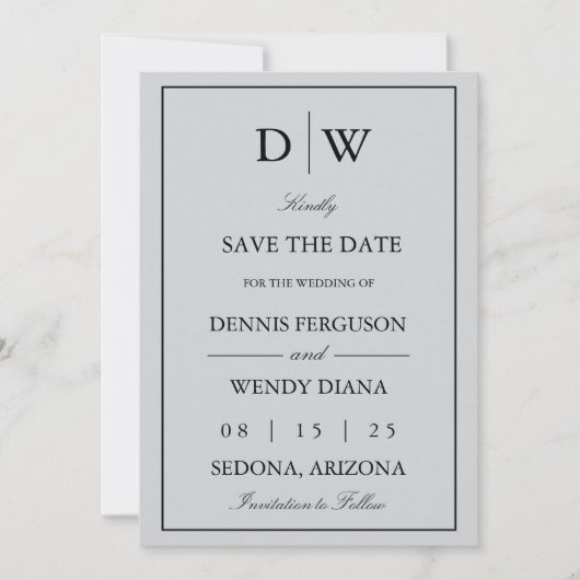 Minimalistische Monogram Trouwdag Save The Date (Voorkant)