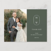 Minimalistische Monogram trouwfoto dank u Briefkaart (Voorkant)