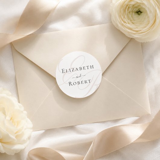 Minimalistische Monogram Trouwronde Sticker