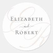 Minimalistische Monogram Trouwronde Sticker (Voorkant)