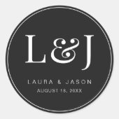 Minimalistische Monogram Trouwstickers voor Krant Ronde Sticker (Voorkant)