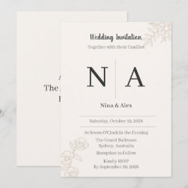 Minimalistische Monogram Trouwuitnodiging Kaart