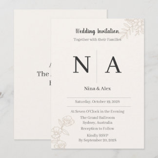Minimalistische Monogram Trouwuitnodiging Kaart