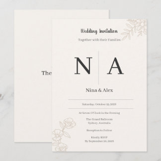 Minimalistische Monogram Trouwuitnodiging Kaart