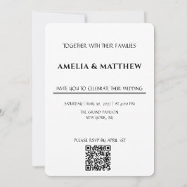 Minimalistische Monogram Trouwuitnodiging met QR-c Kaart