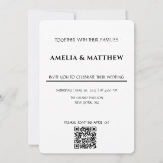 Minimalistische Monogram Trouwuitnodiging met QR-c Kaart