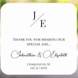 Minimalistische Monogram Wedding Favoriet | Wit Vierkante Sticker