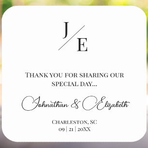 Minimalistische Monogram Wedding Favoriet Wit Vierkante Sticker