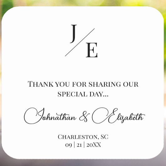 Minimalistische Monogram Wedding Favoriet | Wit Vierkante Sticker