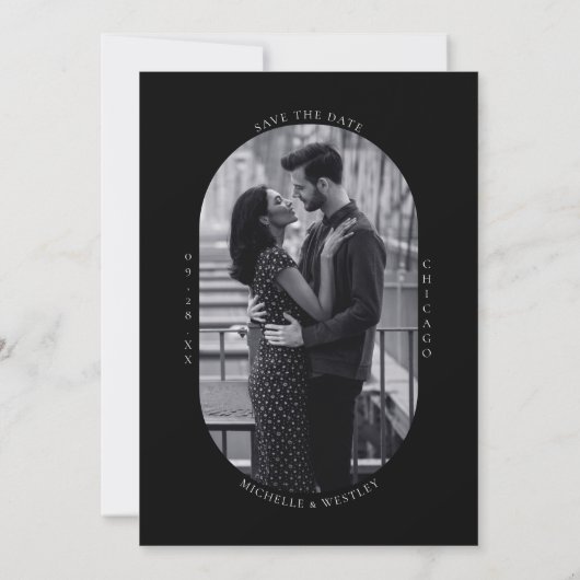 Minimalistische Monogram Zwart-Wit Trouwfoto Save The Date (Achterkant)