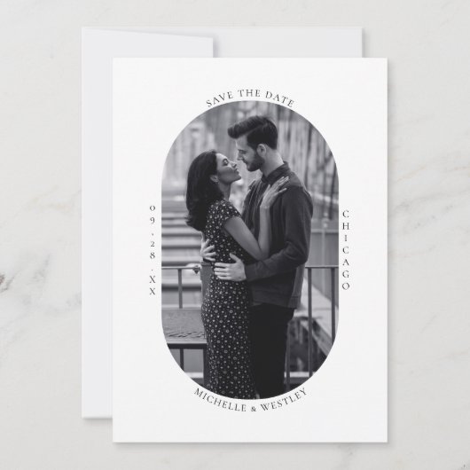 Minimalistische Monogram Zwart-Wit Trouwfoto Save The Date (Achterkant)