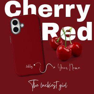 Minimalistische Monogrammed Elegant Cherry Red iPhone 16 Hoesje