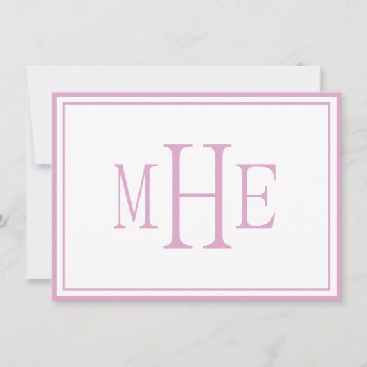 Minimalistische Monogrammed Pink Notitiekaartje (Voorkant)