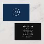 Minimalistische monogrammen Elegant Dark Blue Visitekaartje (Voorkant / Achterkant)