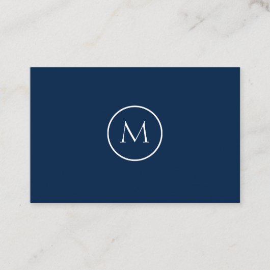 Minimalistische monogrammen Elegant Dark Blue Visitekaartje (Voorkant)
