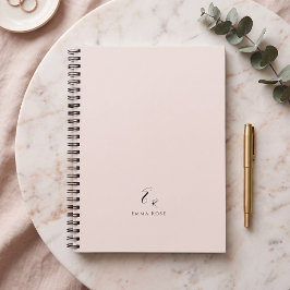 Minimalistische Monogramnaam Elegante Roze Roos Notitieboek