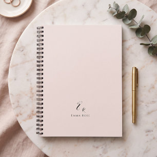 Minimalistische Monogramnaam Elegante Roze Roos Notitieboek