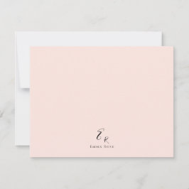 Minimalistische Monogramnaam Elegante Roze Roos Notitiekaartje