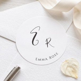 Minimalistische Monogramnaam Elegante Script Lette Ronde Sticker