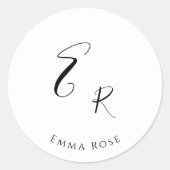 Minimalistische Monogramnaam Elegante Script Lette Ronde Sticker (Voorkant)
