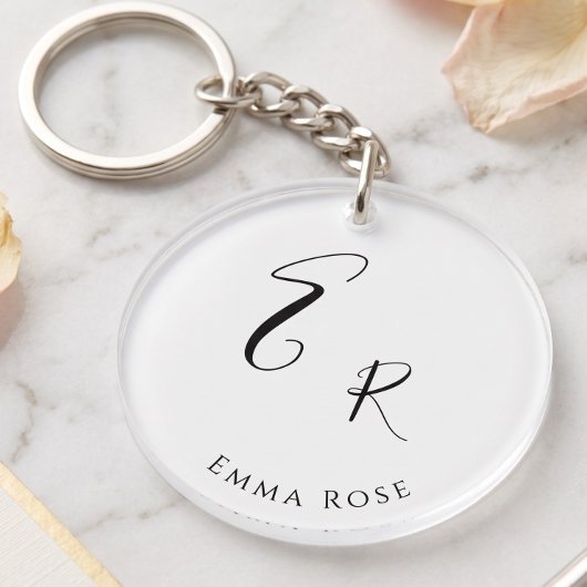 Minimalistische Monogramnaam Elegante Script Lette Sleutelhanger