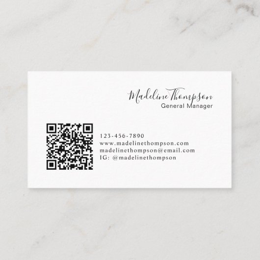 Minimalistische Monogramnaam Script QR-code Visitekaartje (Achterkant)