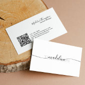 Minimalistische Monogramnaam Script QR-code Visitekaartje
