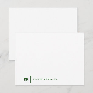 Minimalistische monogramtypografie groen plat notitiekaartje