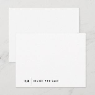 Minimalistische monogramtypografie zwart wit plat notitiekaartje