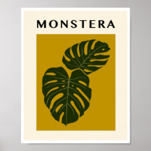 Minimalistische Monstera Bladeren Mosterd Gele Kun