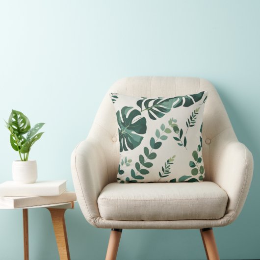 Minimalistische Monstera en Greenery Pattern - Mod Kussen (Stoel)