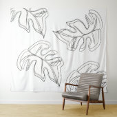 Minimalistische Monstera Handgetekende Gebaar Zwar Wandkleed (In Situ (horizontaal))