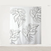 Minimalistische Monstera Handgetekende Gebaar Zwar Wandkleed (Voorkant)