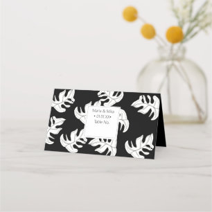 Minimalistische Monstera Handgetekende Zwart Witte Plaatskaartje