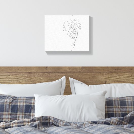 Minimalistische Monstera Line Art Canvas Afdruk (Insitu (Slaapkamer))