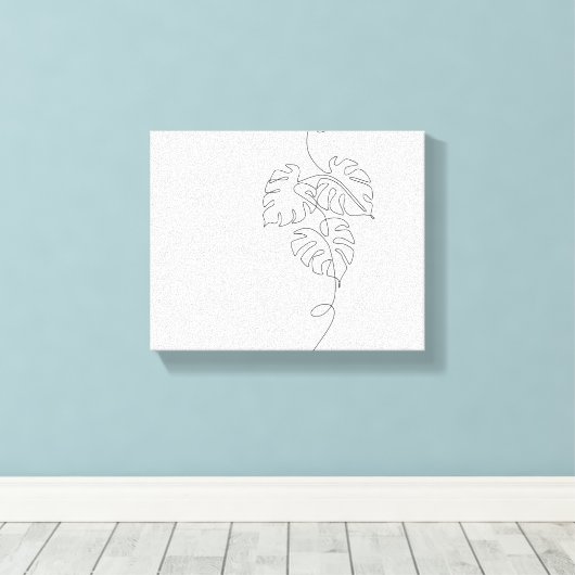 Minimalistische Monstera Line Art Canvas Afdruk (Insitu (Houten vloer))