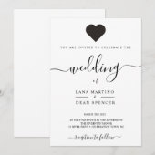 Minimalistische, mooie LoveHeart Wedding Uitnodigi Kaart (Voorkant / Achterkant)