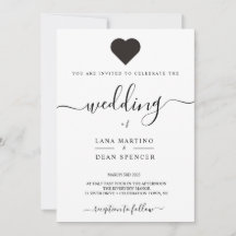 Minimalistische, mooie LoveHeart Wedding Uitnodigi