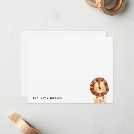 Minimalistische Mopshartige Baby Leeuw Kinderen Ge Notitiekaartje (Voorkant / Achterkant in situ)