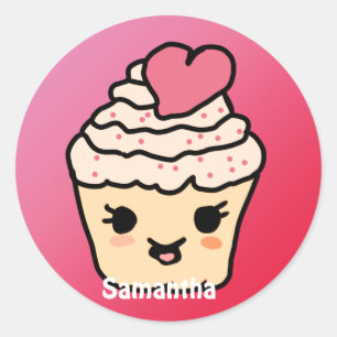 Minimalistische Mopshartige Cupcake met een Hart Ronde Sticker