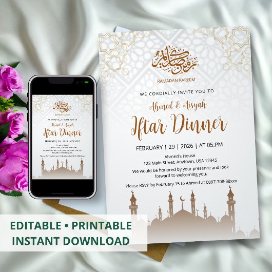 Minimalistische moskeesilhouet Iftar-feest Kaart