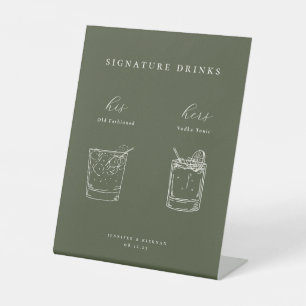 Minimalistische Moss Groene Bruiloft Handtekening Reclamebord Met Voetstuk