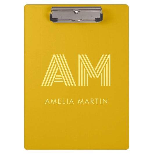 Minimalistische Mosterdgele Monogram Klembord (Voorkant)