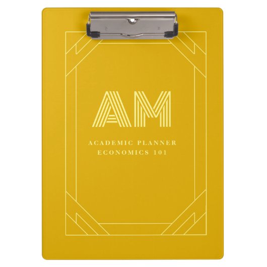 Minimalistische Mosterdgele Monogram Klembord (Voorkant)